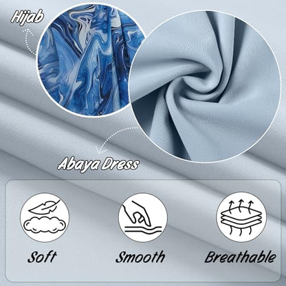 Printing Long Sleeve Abaya with Zipper for Women Dubai and Turkey Robe Spring and Summer Loose and Causual Dress - color: Blue+hijab, size: Medium