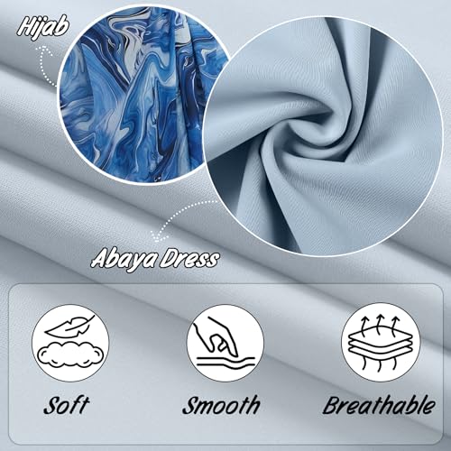 Printing Long Sleeve Abaya with Zipper for Women Dubai and Turkey Robe Spring and Summer Loose and Causual Dress - color: Blue+hijab, size: Large