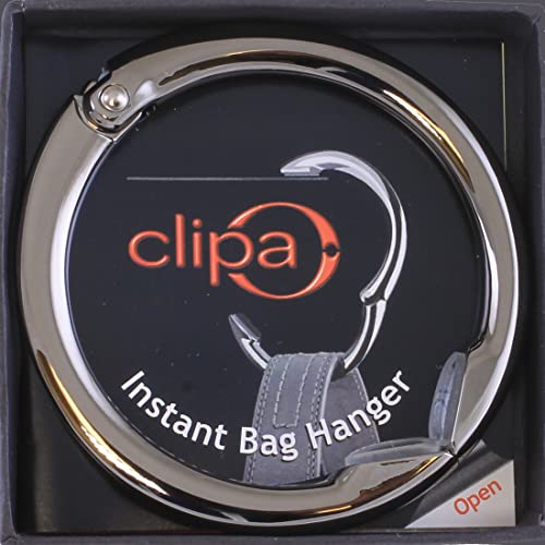Clipa Bag Hangers The Ring that Opens into a Hook, Closes Automatically | Holds 33 lbs, Needs only 1/2" to Hang a Bag, Easy to Use with One Hand, in 9 available styles, 3 yr Warranty - color: Polished Hematite