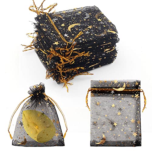 SUMAJU 100 Pieces Moon Star Organza Jewelry Candy Bags 2.7x3.5 Inch - color: Black 2.7x3.5 Inch