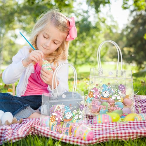 Aliceset 24pcs Happy Easter Gift Bags Bulk - Easter Clear PVC Bunny Gift Bags with Handle Reusable Candy Party Favor Totes for Snack Candy Treat Party Favor (Gnome, 6.31"x 5.91"x 3.15") - style: Easter Gnome
