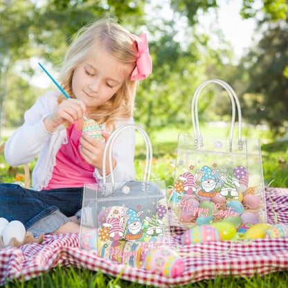Aliceset 24pcs Happy Easter Gift Bags Bulk - Easter Clear PVC Bunny Gift Bags with Handle Reusable Candy Party Favor Totes for Snack Candy Treat Party Favor (Gnome, 6.31"x 5.91"x 3.15") - style: Easter Gnome