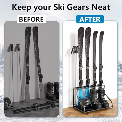 Ski Storage Rack-Holder Garage - Freestanding Ski Equipment Organizer Ski Boot Snowboard Rack Stand Snow Gear Storage - color: 4 Pairs