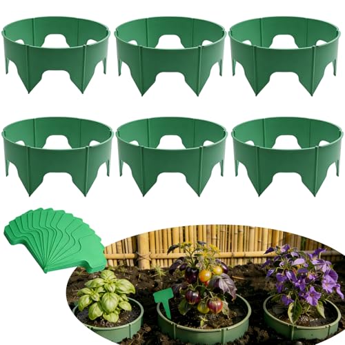 36 Pcs Planting Grow Rings Adjustable Plant Support Rings ，Interlocking Garden Plant Ring,Included 30pcs Plant Labels,Spliceable Green Garden Rings for Plant Support and Soil Moisture Retention