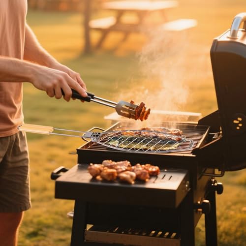 Fish Grill Basket, Iron Foldable Basket with Wooden Handle Non-Stick Grilling Rack Outdoor Cooking Tools Accessories Ideal for Any Fish Barbecue