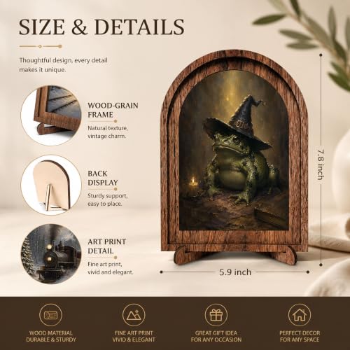Witch Frog Halloween Arched Table Sign - color: Snowy Evergreen Tree