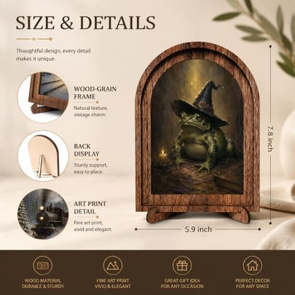 Witch Frog Halloween Arched Table Sign - color: Snowy Evergreen Tree