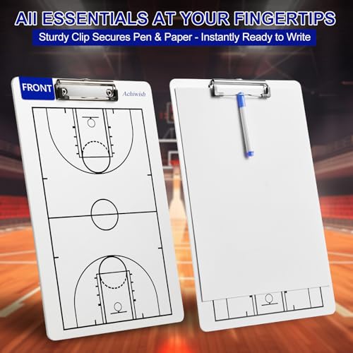 Basketball Clipboard for Coaches, Double-Sided Dry Erase Board | Full and half-court layouts on a lightweight, flexible PVC board with metal clip; marker and eraser are not included. - style: Basketball