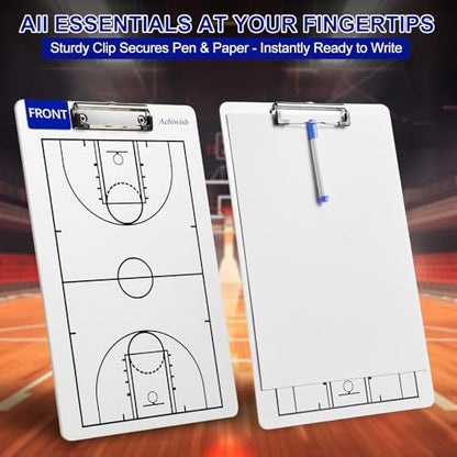 Basketball Clipboard for Coaches, Double-Sided Dry Erase Board | Full and half-court layouts on a lightweight, flexible PVC board with metal clip; marker and eraser are not included. - style: Basketball