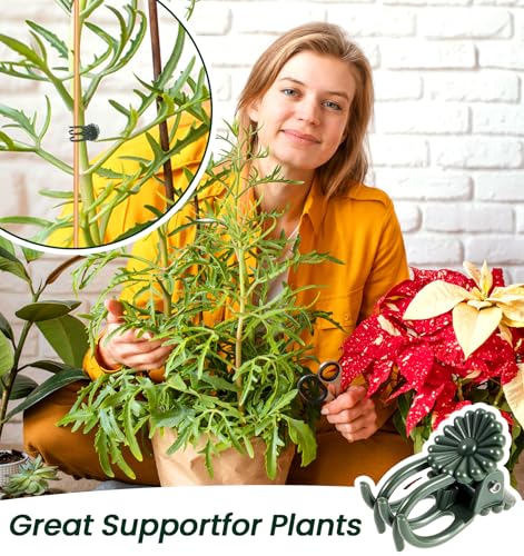 100 Pcs Orchid Clips for Plants Support, Plastic Clips for Plants to Secure Vines & Stems (Green, 2.1 x 1.3 Inches)