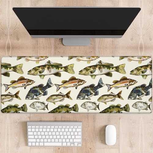 Retro Fish Gaming Mouse Pad, Realistic Aquatic Illustration Large Desk Mat for Computer, Extended Keyboard Laptop Mouse Pads 31.5×11.8in, Non Slip Rubber Mousepad for Office Decor Gifts - color: Fish23