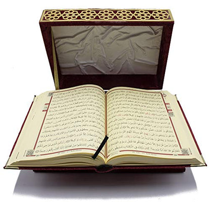 Modefa Islamic Turkish Holy Quran in Arabic with Keepsake Velvet Gift Case & Prayer Beads (Tulip Red) - color: Tulip Red