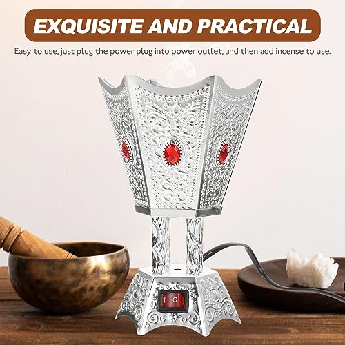 SEWACC Electric Incense Burner Metal Bakhoor Burner Middle Eastern Style Tabletop Electric Censer for Home Office Yoga Spa Decor