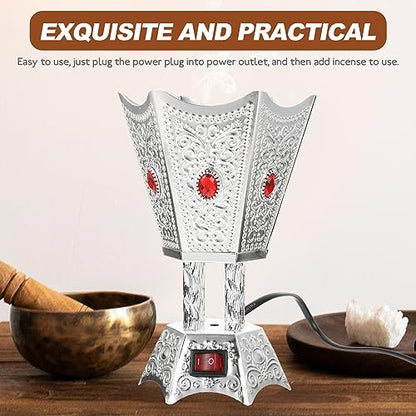SEWACC Electric Incense Burner Metal Bakhoor Burner Middle Eastern Style Tabletop Electric Censer for Home Office Yoga Spa Decor