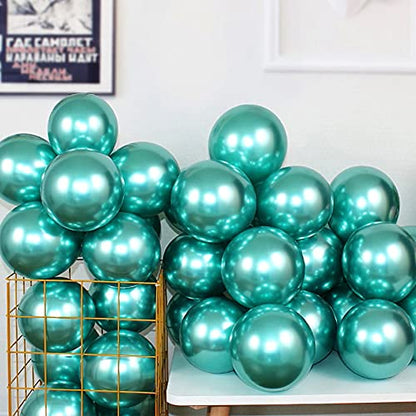 12 Inch 100 Pcs Latex Metallic Chrome Balloons Helium Shiny Thicken Balloons Party Decoration (Green) - color: Green