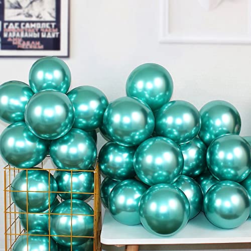 12 Inch 100 Pcs Latex Metallic Chrome Balloons Helium Shiny Thicken Balloons Party Decoration (Green) - color: Green