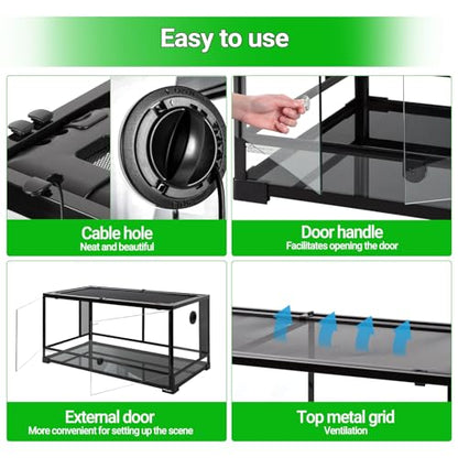 REPTI ZOO 50 Gallon Reptile Glass Tank Terrarium 2 in 1 Side Meshes and Side Glasses Double Hinge Door with Screen Ventilation Tempered Glass 36" x 18" x 17.75" - size: 36" x 18" x 17.75"