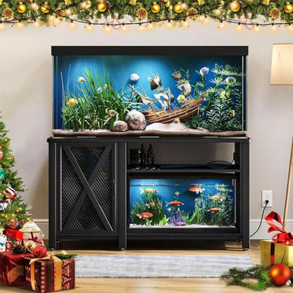 DWVO 55-75 Gallon Heavy Duty Metal Aquarium Stand with Power Outlets,Black | Cabinet for Fish Tank Accessories Storage,Fish Tank Stand Suitable for Turtle Tank, Reptile Terrarium, 860LBS Capacity