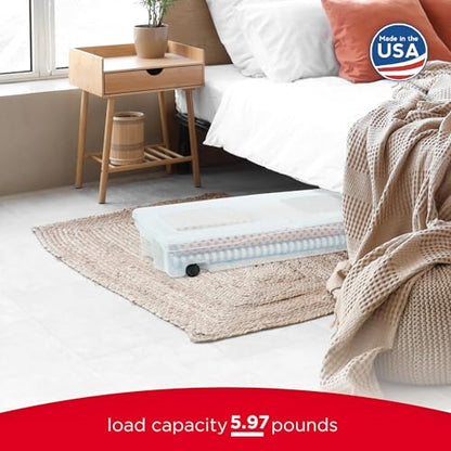 Rubbermaid 68 Quart Under the Bed Low Profile Storage Boxes with Dual Hinged Lids and Easy Rolling Caster Wheels, Clear, 2 Pack - size: Under the Bed - 2 Pack