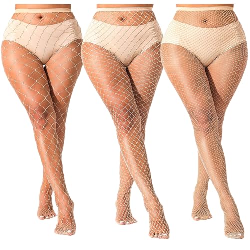 lmotpe Plus Size Fishnet Tights Stockings Women's High Waist Stockings for Women - color: Nude Lms Mesh 3