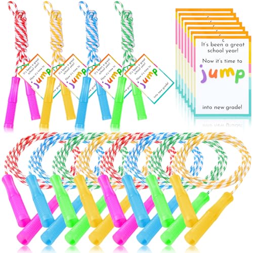 Soulchen 12 Sets End of Year Gift Bulk Party Supplies Adjustable Jump Rope with Tag Fun Skipping Rope and End of Year Cards Rainbow Gift for Prizes Exchange Party