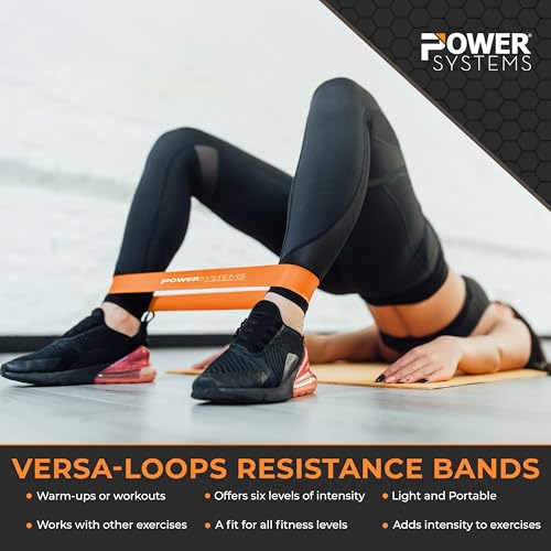 Power Systems Versa Loops Commercial Grade Resistance Bands 10 Pack Color Coded Exercise Loop Bands for Strength Training Physical Therapy Home Gym - style: Extra Heavy