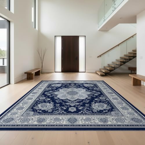 5'x7' Blue Silver Midnight Floral Prayer Design Washable Area Rug - color: Blue/Pattern 17, size: 5' x 7' (Rectangular)
