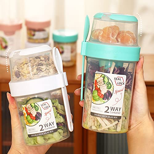Fresh Salad to Go Container Set, 2022 Keep Fit Salad Meal Shaker Cup with Fork & Salad Dressing Holder, Portable Fruit Vegetable Salad Cup for Lunch