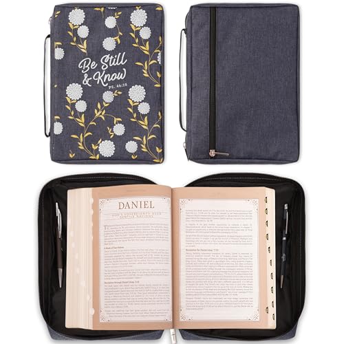 Christian Art Gifts Men/Women's Bible Cover Be Still & Know Psalm 46:10, Navy Canvas, Medium - color: Navy Blue/Be Still, size: Medium