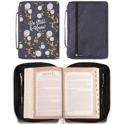 Christian Art Gifts Men/Women's Bible Cover Be Still & Know Psalm 46:10, Navy Canvas, Medium - color: Navy Blue/Be Still, size: Medium