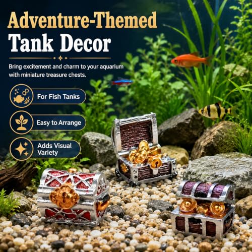 3Pcs Random Creative Pirate Treasure Chest Aquarium Decoration, Fish Tank Ornament, Mini Treasure Chest Aquarium Decor