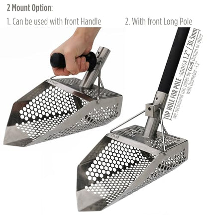 CooB Upgraded Beach Sand Scoop Metal Detector Tool Pro Series Shark 710 | Stainless Steel 1.5mm. Mixed Hexahedron 7-10mm Holes. Light and Strong Metal Detecting Hunting Tool. Powered by CooB