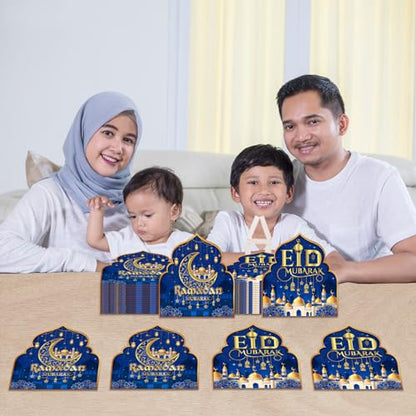 40 Pack Ramadan Eid Mubarak Party Supplies Disposable Eid Mubarak Napkins 2 in 1 Ramadan Eid Mubarak Napkins Eid Mubarak Decorations Ramadan for Eid Party Supplies (6.5X6.5 in) (Blue)