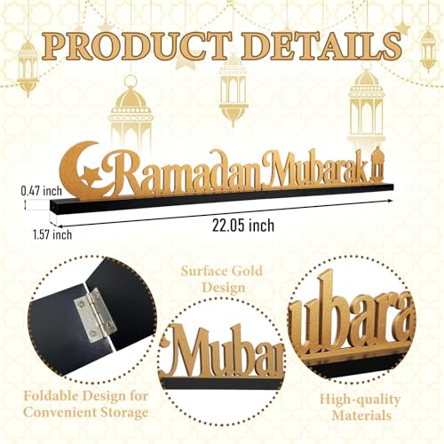 22 Inch Ramadan Mubarak Table Decor Wooden Ramadan Mubarak Sign Islamic Tabletop Centerpiece Eid Mubarak Decoration for Home Indoor Ramadan Party Desktop Display