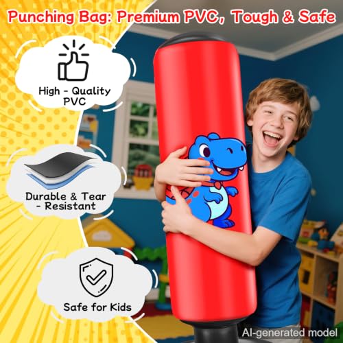 Inflatable Punching Bag for Kids: Qoosea 48 Inches Kids Bop Bag Boxing Gloves & Air Pump Dinosaur Toy Gift for Toddler & Kid Ages 3-8,Freestanding Punching Bag Easy to Inflate,Boxing Bag - color: Red