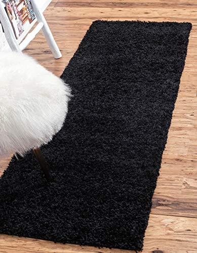 Unique Loom Solid Shag Collection Area Rug (2' 6" x 13' 1" Runner, Jet Black) - color: Jet Black, size: 2'6" x 13'1" (Runner)