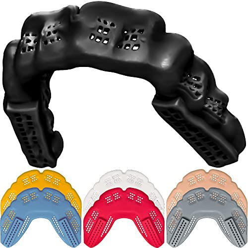 Bulletproof MMA & Boxing Mouth Guard: Thinnest Most Breathable Mouthguard! | 3X Stronger for Fighting: Boxing, Martial Arts, Muay Thai, Taekwondo, Sparing, Jiu Jitsu etc. Men & Women. Braces Option too! - color: Lava Black, size: FIGHTING