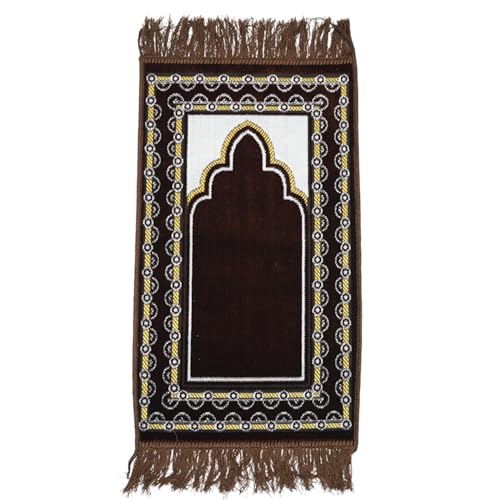 Modefa Islamic Turkish Velvet Prayer Rug Small Child Toddler Namaz Sajjadah Janamaz Dotted Border (Dotted Brown) - color: Dotted Brown