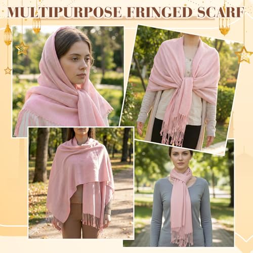 6 Sets Eid Ramadan Gifts for Women Muslim Tasbih Prayer Beads Pink Islamic Hijabs Scarf Shawl Mubarak Greeting Card with Box Eid Al-fitr Gift for Hajj Muslim Celebration Wedding Party
