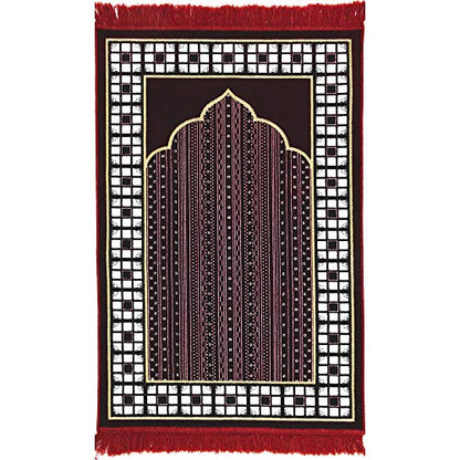 Modefa Prayer Mat - Thin Lightweight Velvet Turkish Muslim Prayer Rug - Prayer Rug Islam Men - Islamic Prayer Rug Sajjadah Prayer Mats Namaz Mat for Salah Islamic Gift Car Hanger - Vined Arch (Red) - color: Red