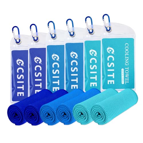 CSITE 6 Pack Cooling Towels (47"x12") for Neck and Face, Ice Towel for Hot Weather, Soft Breathable Chilly Gym Towels, Microfiber Towel for Work Out, Yoga, Running, Camping & More Activities - color: Lake Blue2/Light Blue2/Dark Blue2
