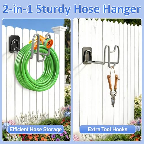 2pcs Garden Hose Holder with Tool Hook - Heavy Duty Water Hose Reel with Nozzle Storage Design, Wall Mount Hose Hanger Water Hose Holders for Outside Yard Storage - color: 2pc Gray