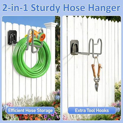 2pcs Garden Hose Holder with Tool Hook - Heavy Duty Water Hose Reel with Nozzle Storage Design, Wall Mount Hose Hanger Water Hose Holders for Outside Yard Storage - color: 2pc Gray