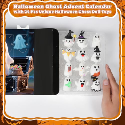 Halloween Advent Calendar 2026,24 Day Halloween Ghost Countdown Calendar with 24 Collectible Gifts for Kids Boys Girls Toddlers Boo Basket Stuffers Party Favors - color: White Ghost