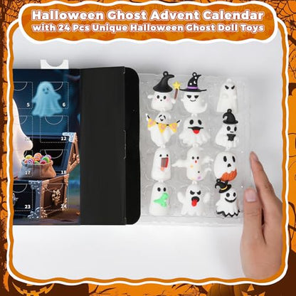 Halloween Advent Calendar 2026,24 Day Halloween Ghost Countdown Calendar with 24 Collectible Gifts for Kids Boys Girls Toddlers Boo Basket Stuffers Party Favors - color: White Ghost