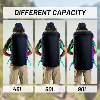 MIER 여행용 캠핑 체육관 스포츠용 대형 더플 백 백팩, 45L/60L/90L | 방수, 컨버터블 더플, 탈착식 백팩 스트랩, 신발 수납 공간, 튼튼한 타폴린, 3가지 사이즈 - color: 퍼플., size: 45L