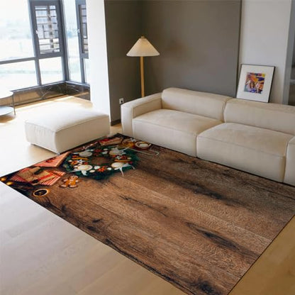 Merry Christmas Rugs Kitchen Christmas Garland Gift Candy Cane Floor Mat Biscuit Wood Farmhouse Rugs for Kitchen with Rubber Backing 3'x6' - size: 3'x6'