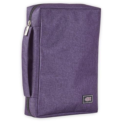 Christian Art Gifts Men & Women’s Polyester Bible Cover with Jesus Fish - color: Purple/Jesus Fish, size: Small