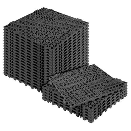 Modular Interlocking Cushion 24 Pack 11.8" x 11.8" Rubber Floor Tiles Non-Slip Splicing Drainage Mats for Deck, Pool, Outdoor Shower, Patio, Balcony, Indoor Bathroom, Kitchen, Yard (Black) - size: 24 PCS
