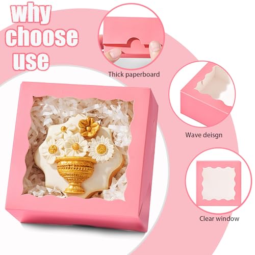 40 Pack Bakery Boxes 4x4x2 Inches Cookies Boxes Mini Bundt Cake Boxes Pie Box Cinnamon Roll Treat Boxes Chocolate Truffle Packing Party Wedding Favor - color: Pink